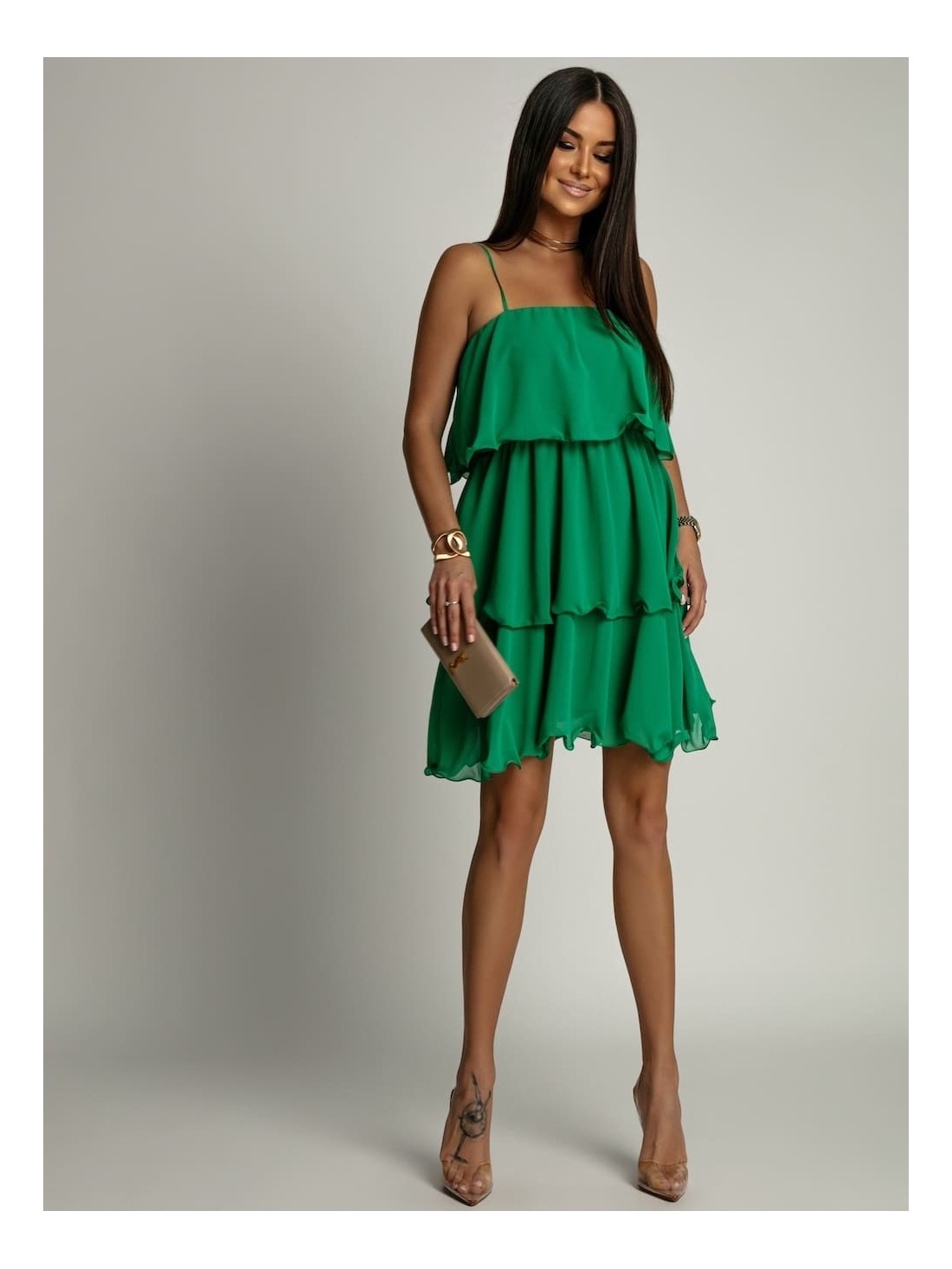  Summer dress with ruffles, green 5062